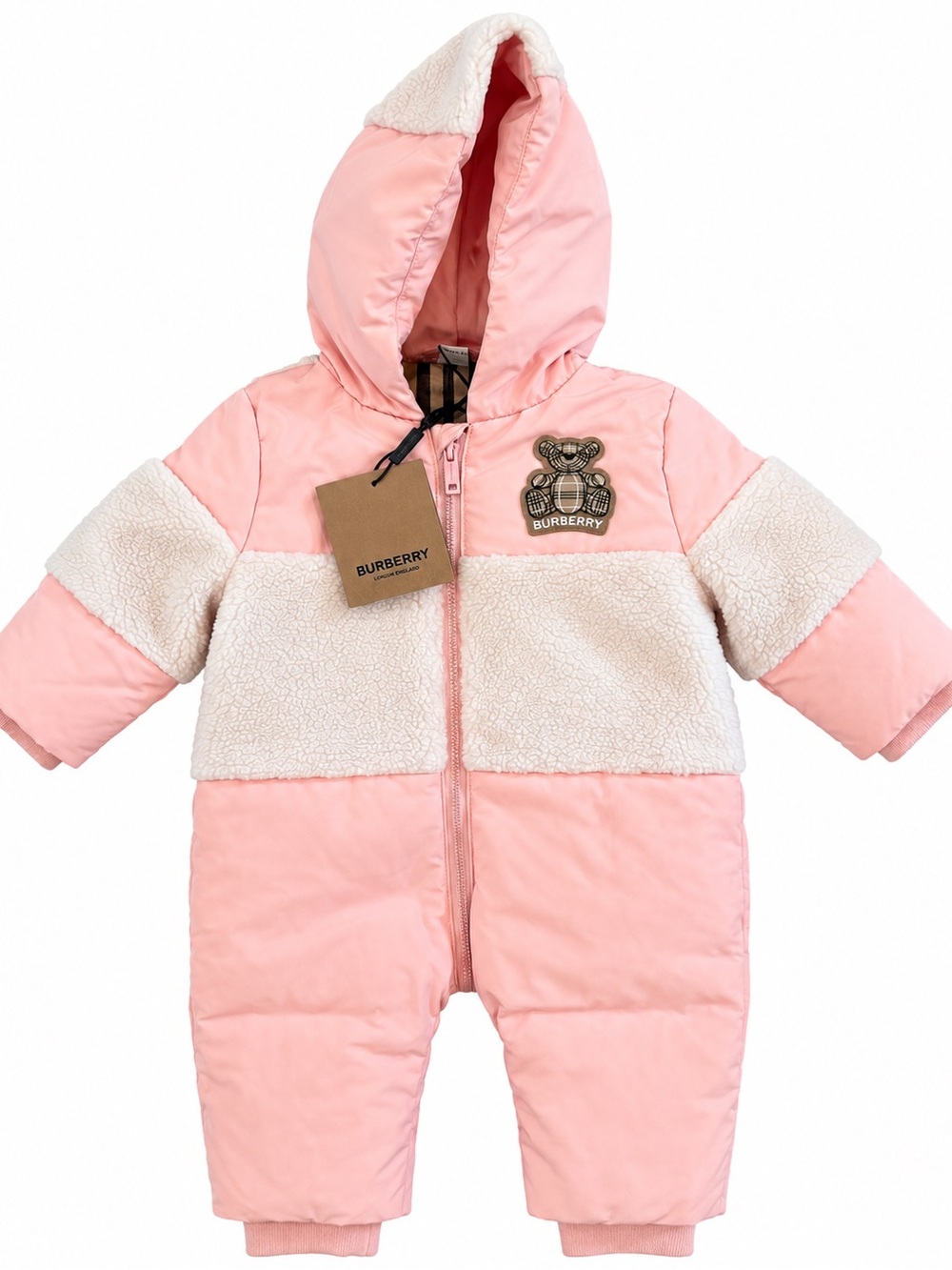 Burberry Baby Girl Pink Snowsuit with hood New with Tags authentic